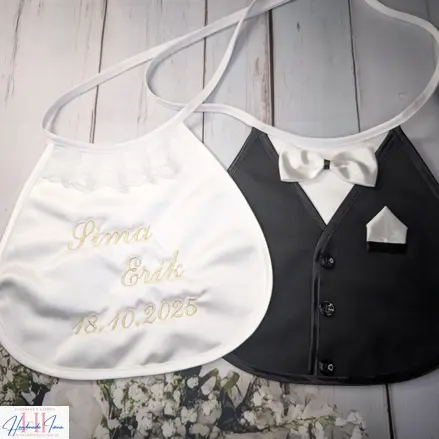 Svadobné podbradníky Sme svoji s výšivkou smotanové