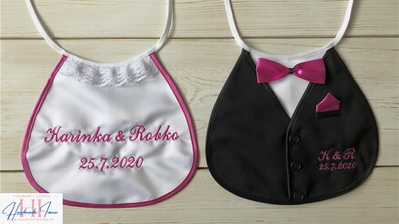 Svadobné podbradníky Sme svoji s výšivkou - farba cyklaménová