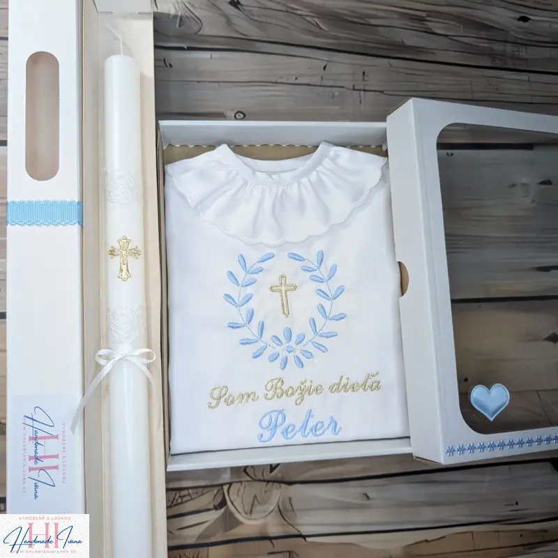 Sada na krst svetlomodrá so zlatým krížikom