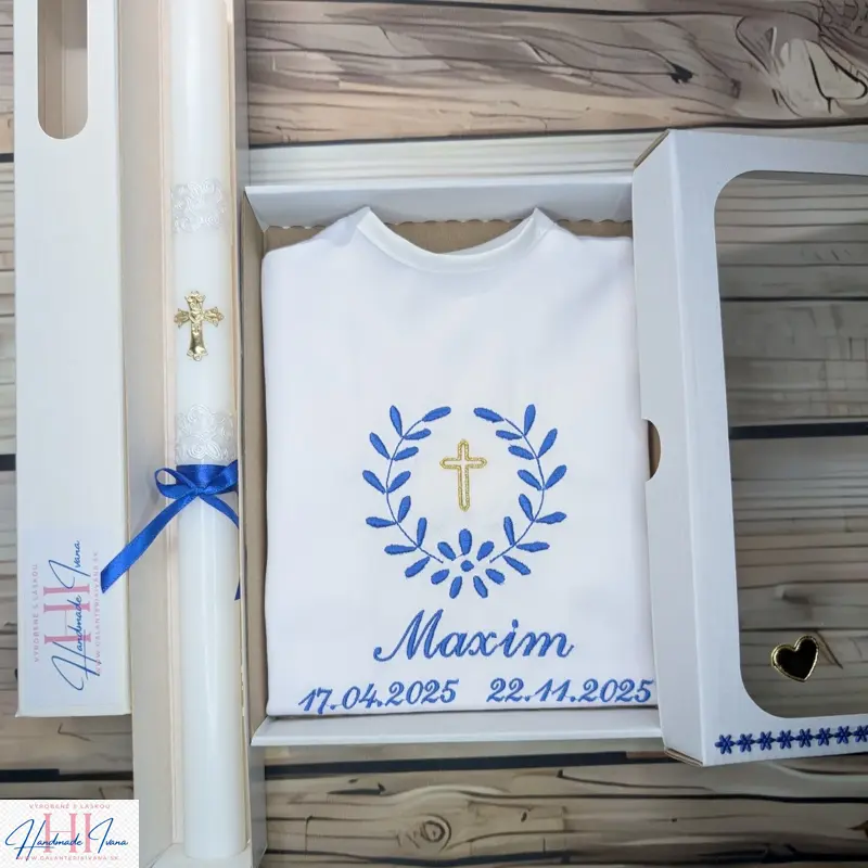 Sada na krst tmavomodrá so sýto zlatou so zlatým krížikom