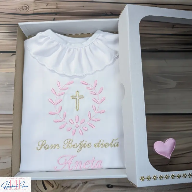 Košieľka na krst ružová zlatá s krížikom 