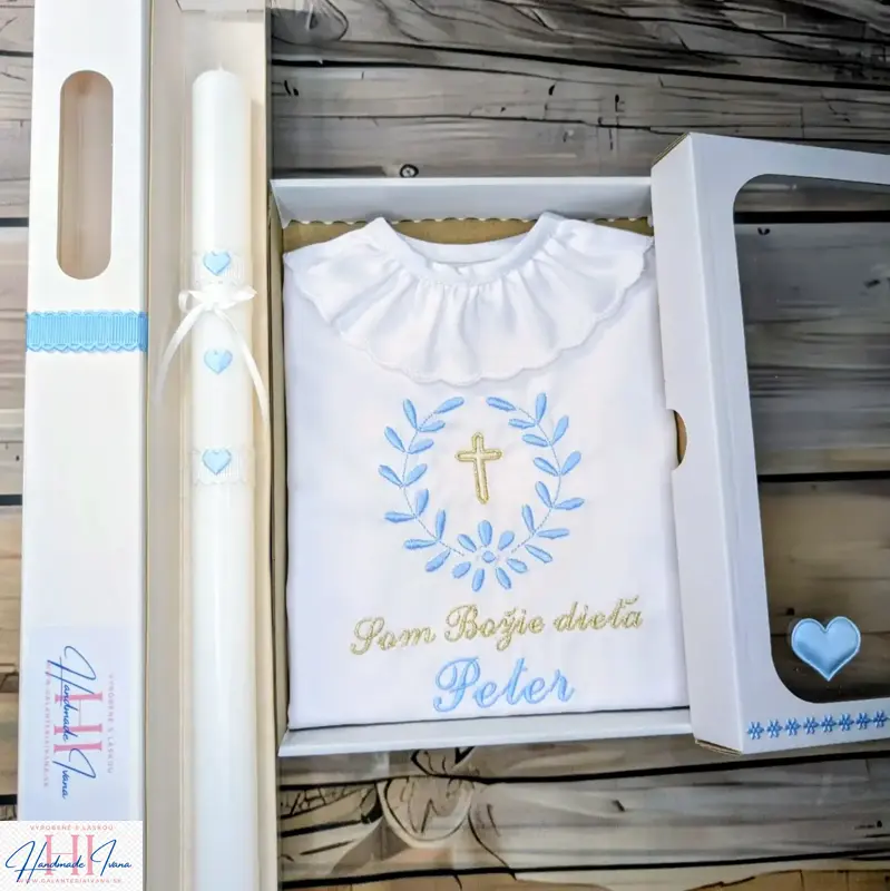 Sada na krst svetlomodrá so zlatou s krížikom