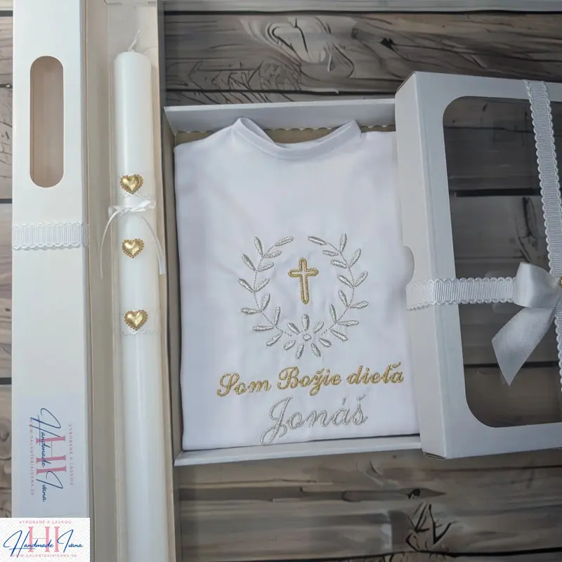 Sada na krst strieborná zlatá so zlatými srdiečkami