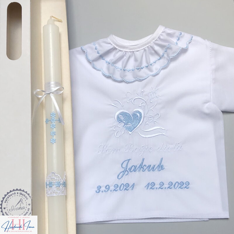 K12 - Košieľka na krst modrá + Sviečka na krst modrý krížik