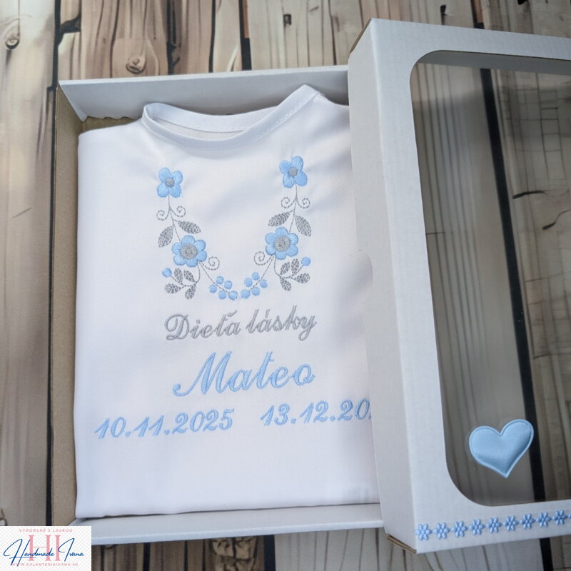 K14 - košieľka na krst modro-šedá výšivka