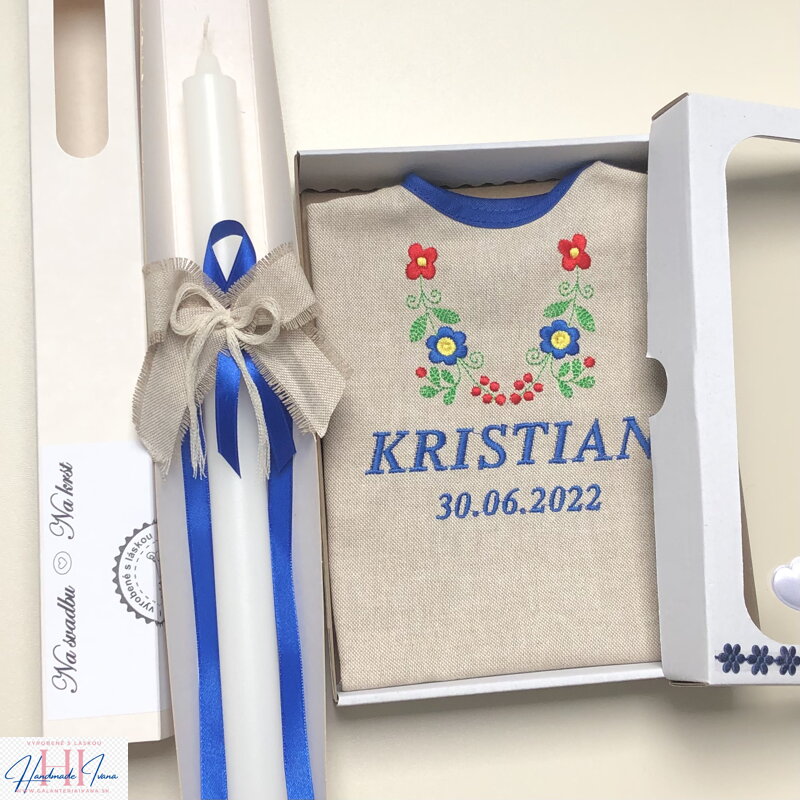 Košieľka na krst k15 a sviečka na krst s mašličkou