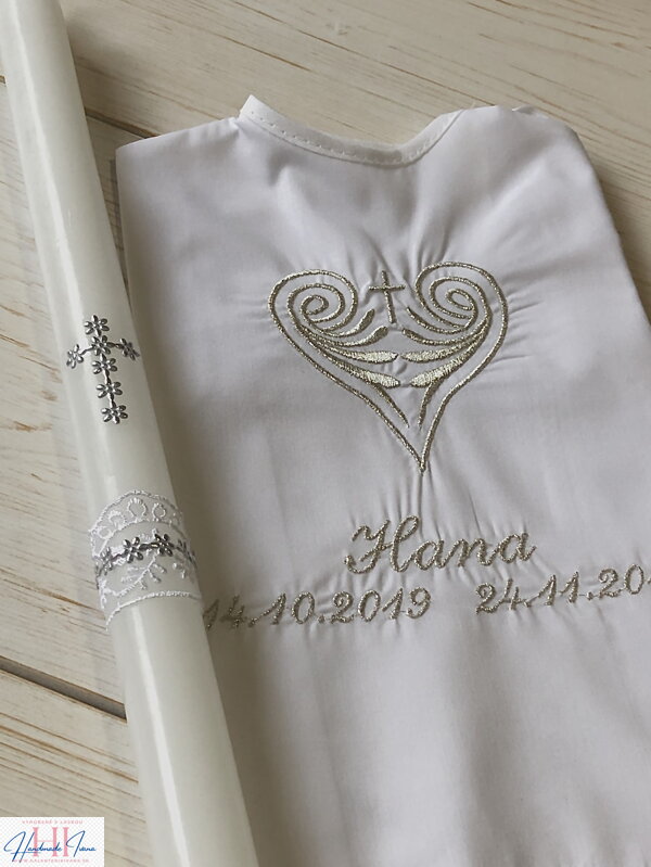 Košieľka na krst k19 strieborná + Sviečka na krst strieborný krížik