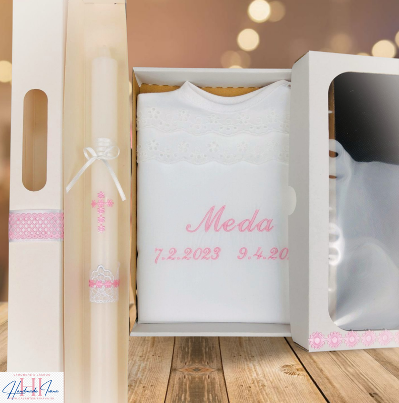 Košieľka na krst k39 farba podľa výberu + Sviečka na krst krížik