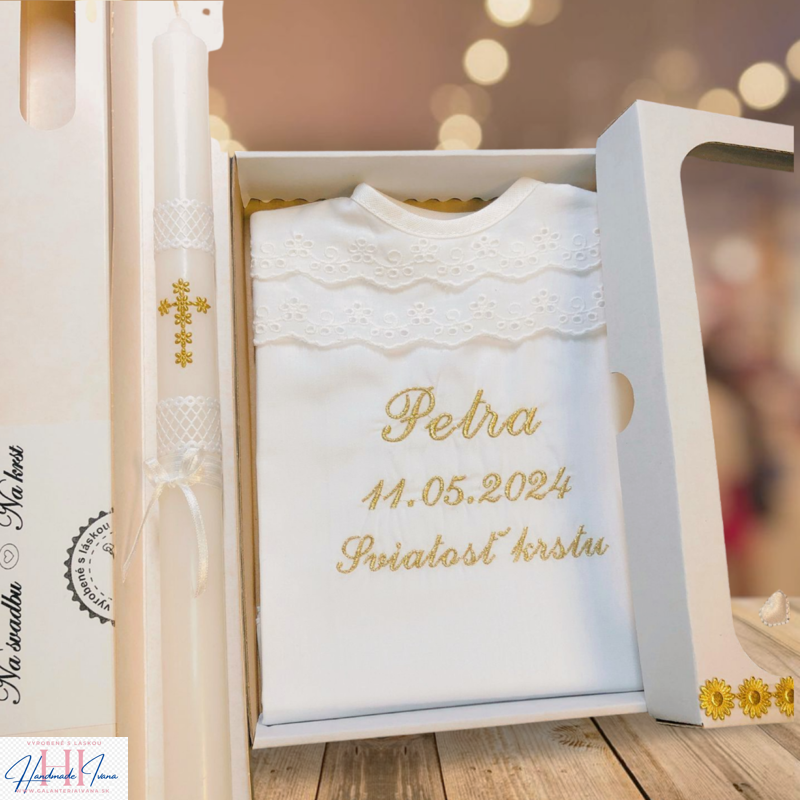 Košieľka na krst k39 + Sviečka na krst krížik