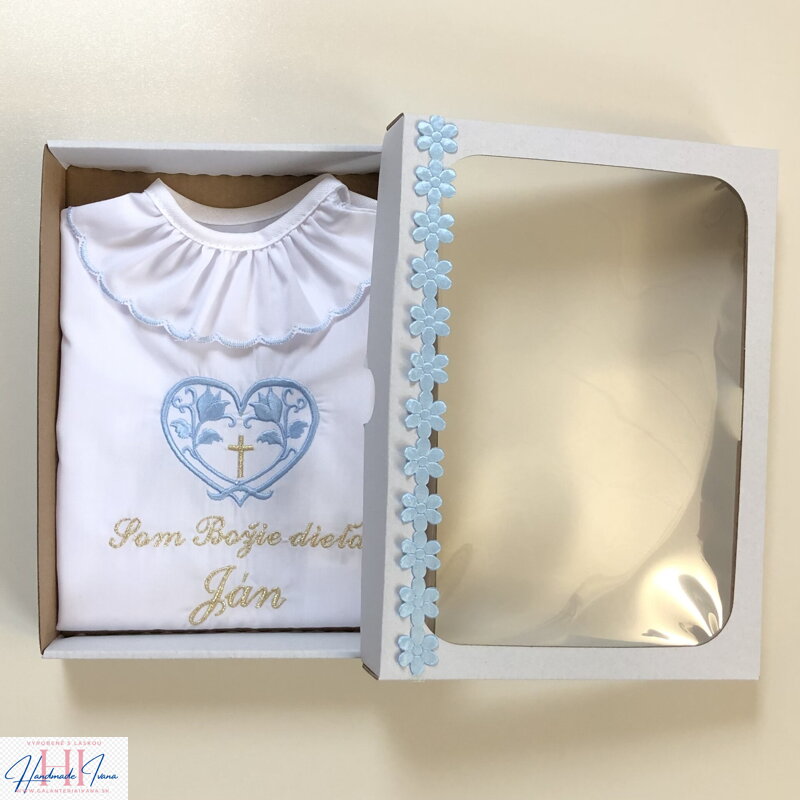 K42 - košieľka na krst modrá zlatá