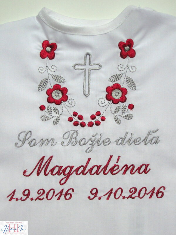 K14 - košieľka na krst bordovo-šedá výšivka s krížikom