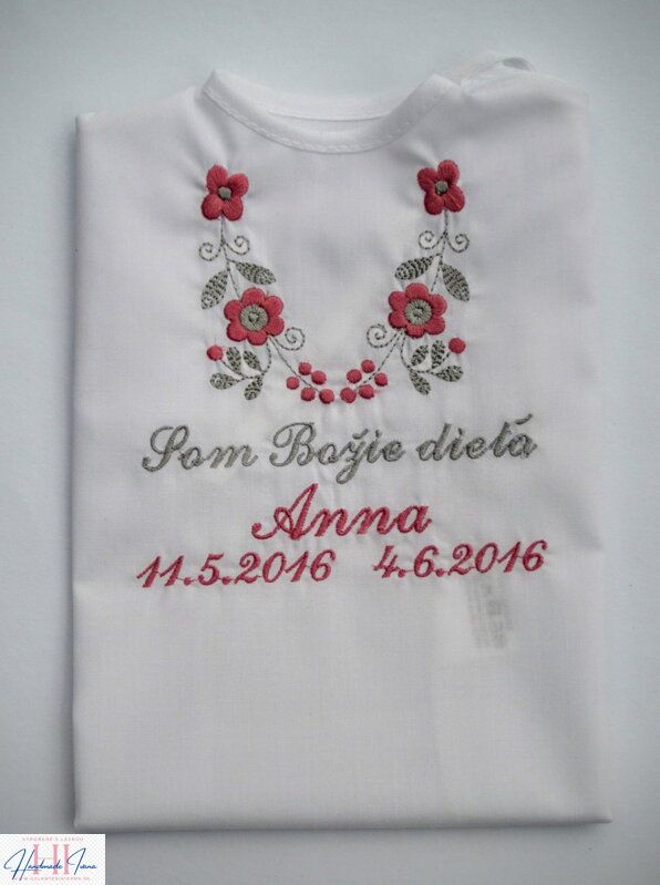 K14 košieľka na krst ružovo-šedá výšivka