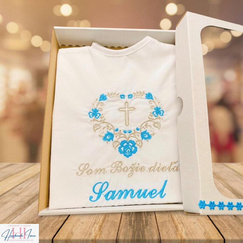 K05 - košieľka na krst iná modrá so striebornou