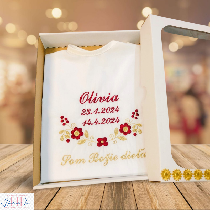 K09 - košieľka na krst bordová so zlatou