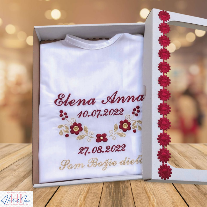 k09 - košieľka na krst bordová so zlatou