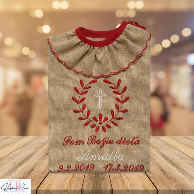 K10 - košieľka na krst ľan červeno-biela