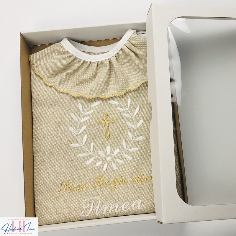 K10 - krstová košieľka ľanová v darčekovom balení