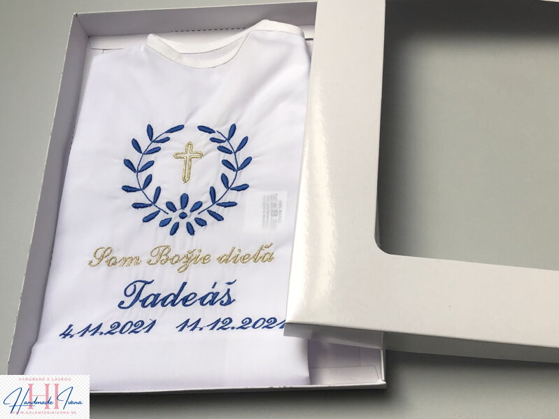 Košieľka na krst k10 tmavomodro-zlatá v darčekovom balení