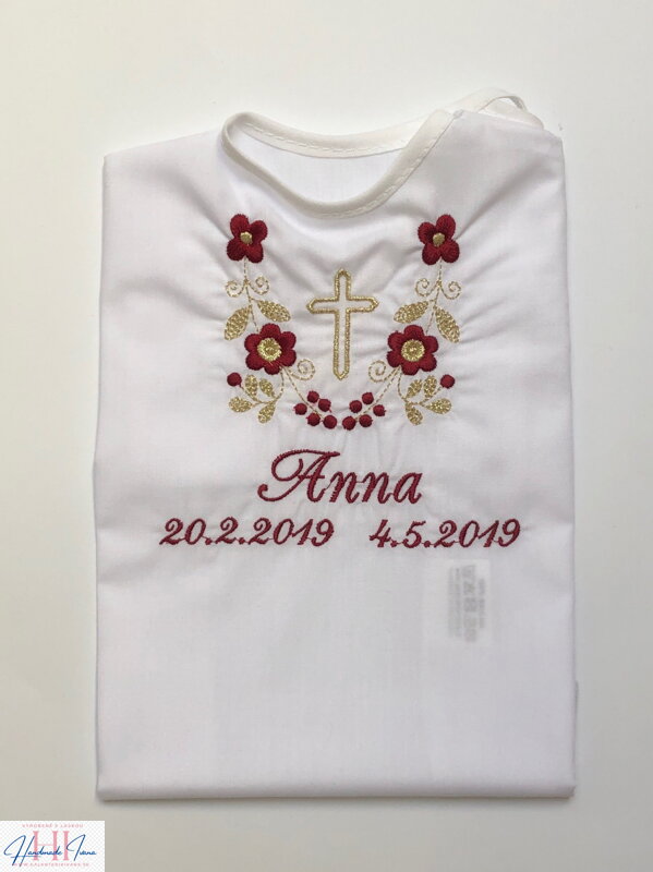 K14 - košieľka na krst bordovo-zlatá s krížikom