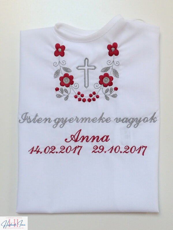 K14 - košieľka na krst bordovo-šedá výšivka s krížikom