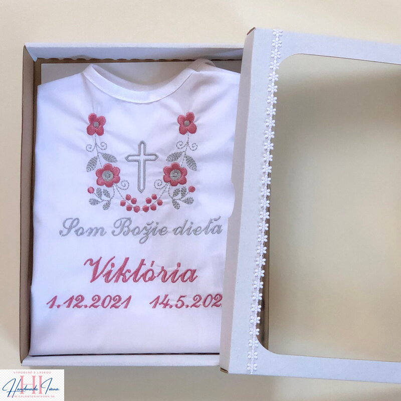 k14 - košieľka na krst staroružová so šedou