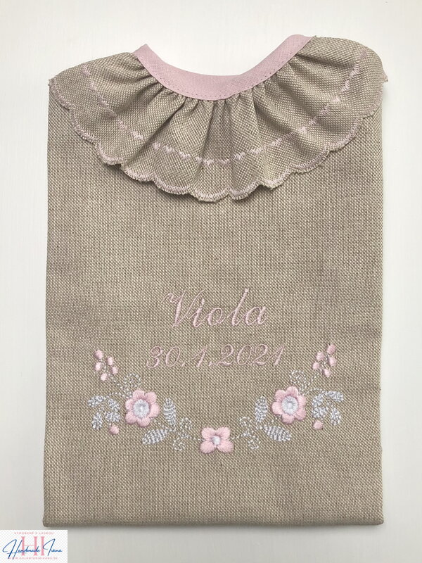 K17 - košieľka na krst ľan ružovo-biela