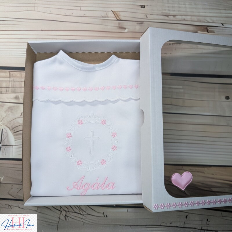 K23 - košieľka na krst bielo-ružová