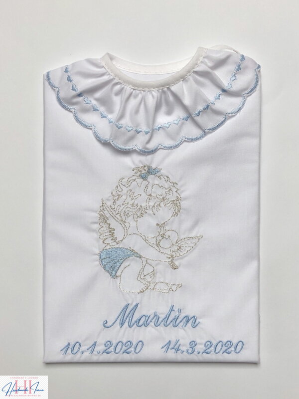 K34 - košieľka na krst modro strieborná