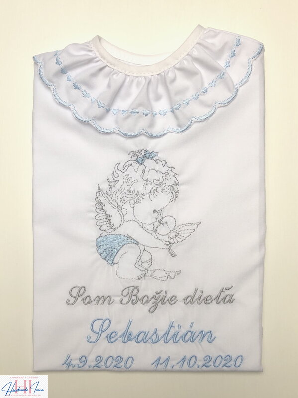 K34 - košieľka na krst modro šedá