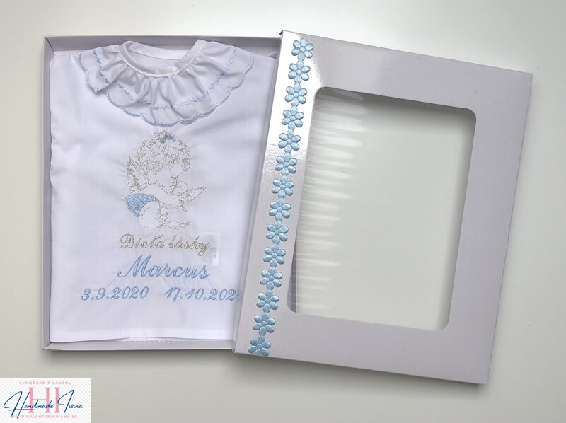 K34 - košieľka na krst modro strieborná v darčekovom balení