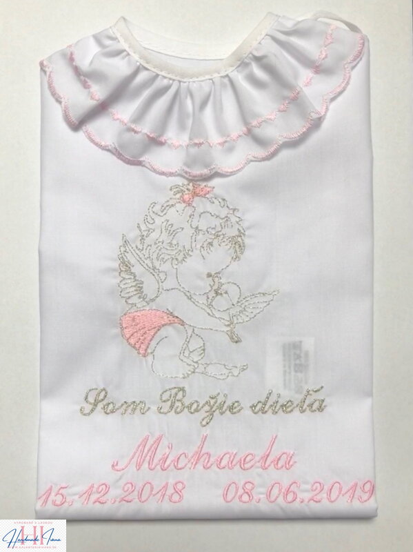 K34 - košieľka na krst ružovo strieborná