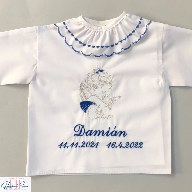 K34 - košieľka na krst tmavomodrá so striebornou