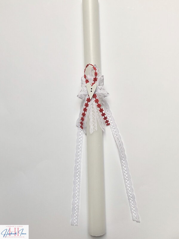 Sviečka biele srdiečko a červené kvietky