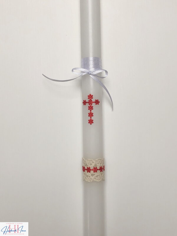 Sviečka na krst červený krížik 2