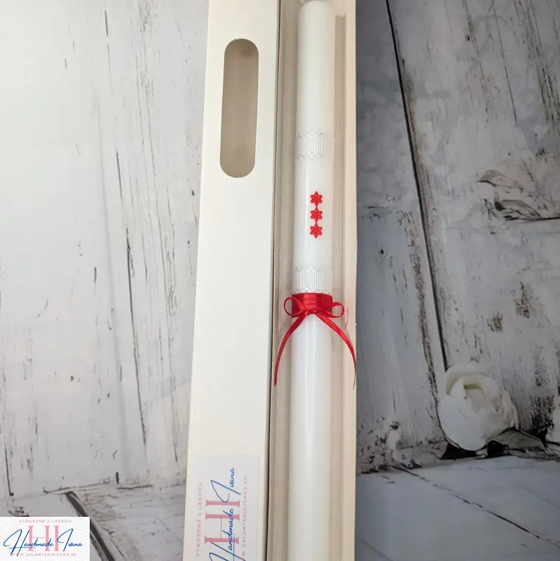 Sviečka na krst červené kvietky s chránitkom