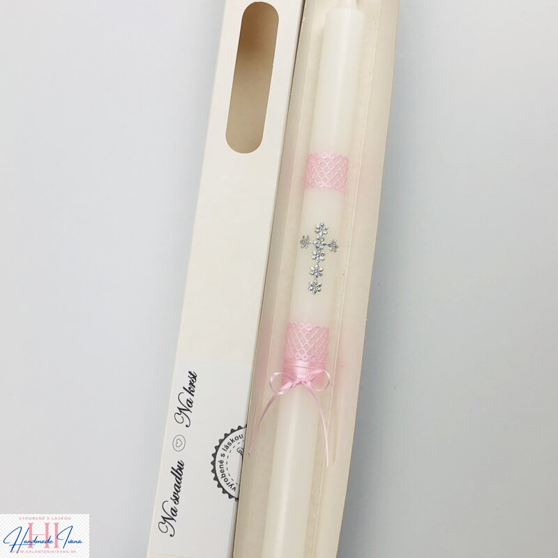 Sviečka strieborný krížik s ružovou