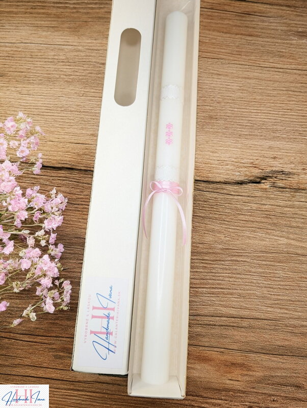 Sviečka na krst ružové kvietky s chránitkom