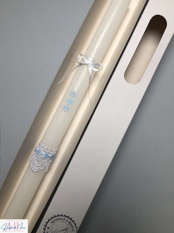 Sviečka na krst modré kvietky