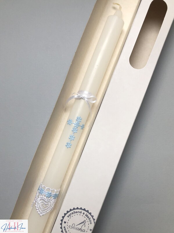 Sviečka na krst svetlo-modrý krížik