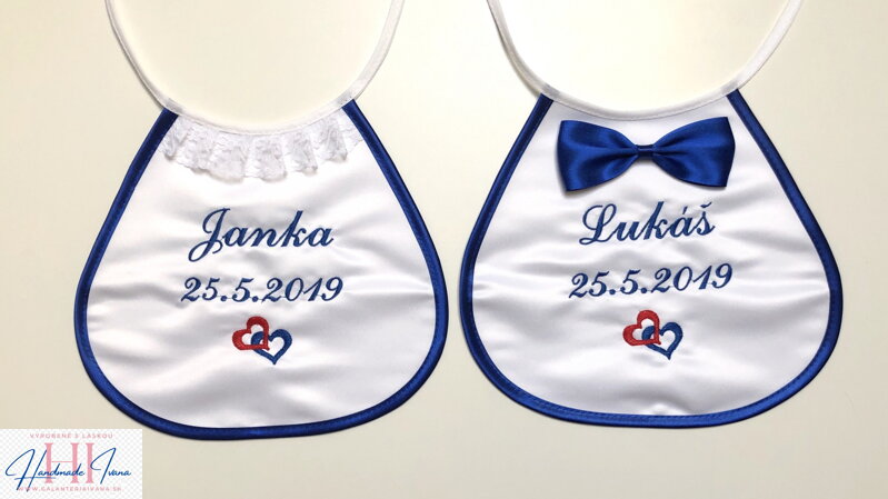 Svadobné podbradníky dva srdiečka - farba podľa želania