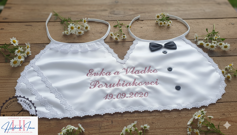 Dvojitý svadobný podbradník Ona a on maxi a kvietočky