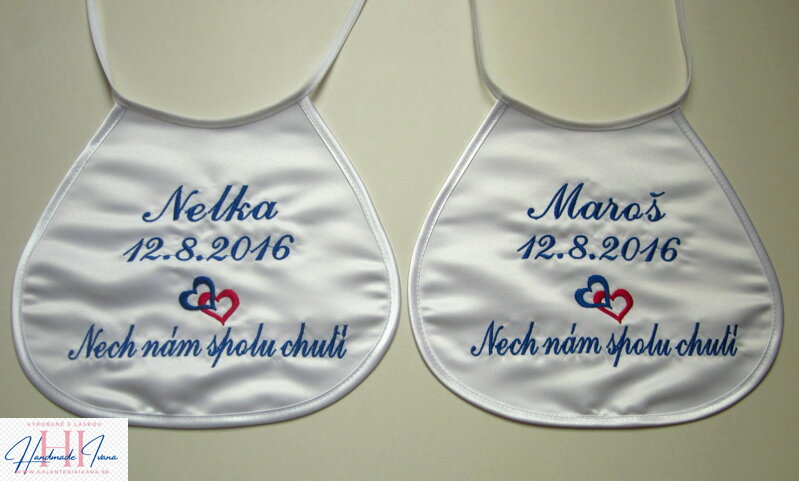 Svadobný podbradník Nech nám spolu chutí - modrá výšivka