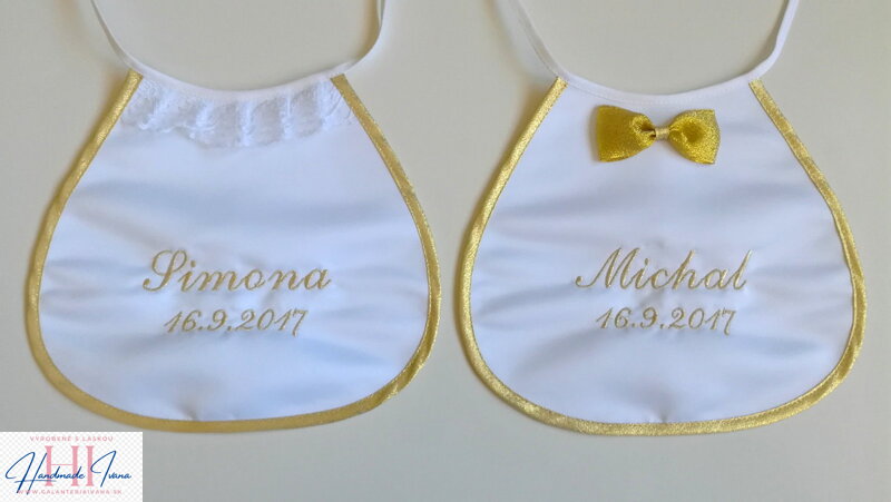Svadobné podbradníky Ona a on s výšivkou zlaté