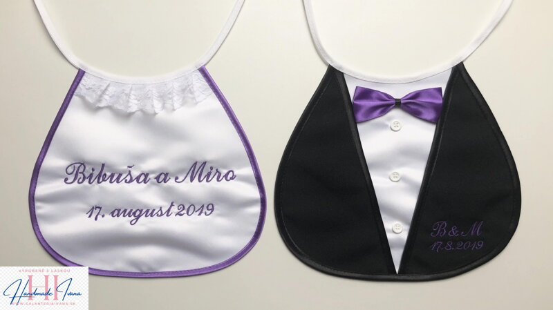 Svadobné podbradníky Sme svoji nové s výšivkou tmavo fialové