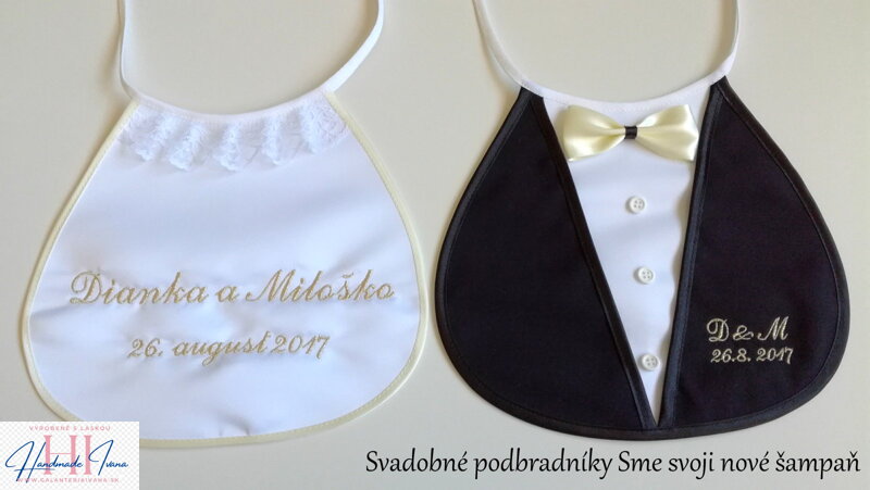 Svadobné podbradníky Sme svoji nové s výšivkou zlatou