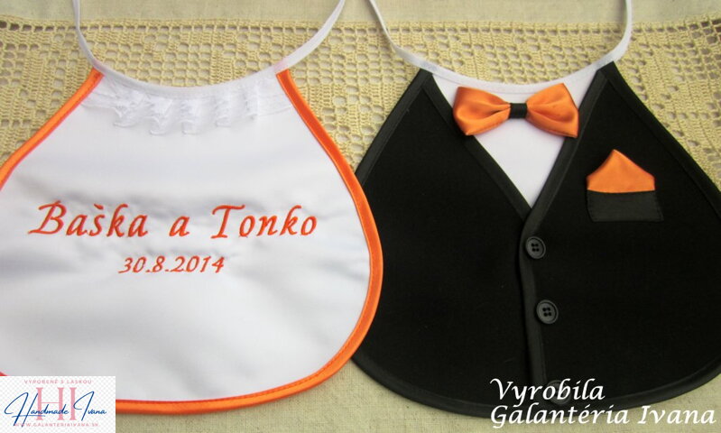 Svadobné podbradníky Sme svoji s výšivkou oranžové