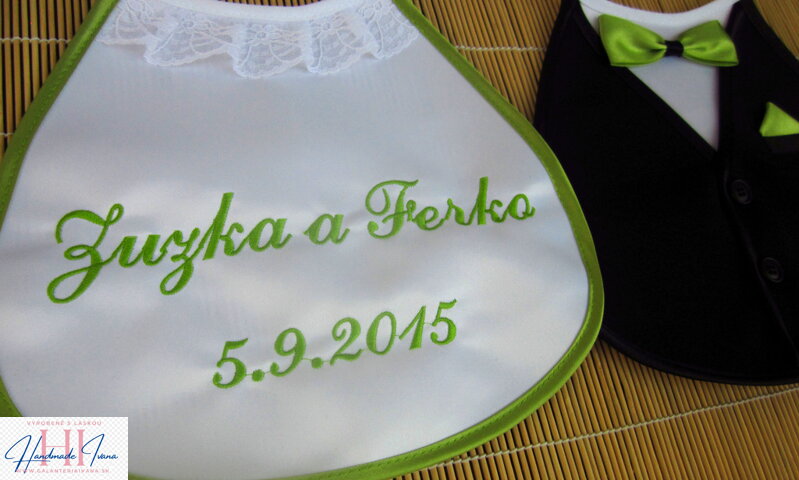 Svadobné podbradníky Sme svoji s výšivkou zelené