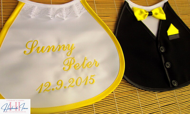 Svadobné podbradníky Sme svoji s výšivkou žlté