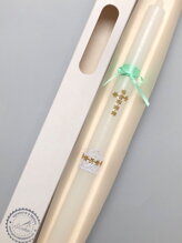 Sviečka na krst zlatý krížik s mentolovou stuhou