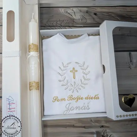 Sada na krst strieborná zlatá s bielym krížikom